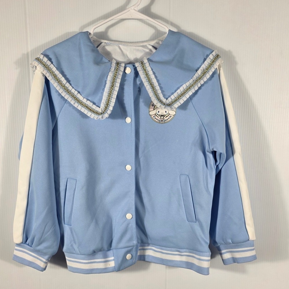 Kids Blue Sanrio Cinnamoroll Bomber Jacket Sailor Collar Lond Sleeves an a Bag